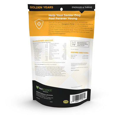 VetriScience Extra Strength Senior 27+ Active Health Chews, Golden Years Daily Multivitamin for Senior Dogs, Balanced Vitamins, Minerals, and Omega-3s, Aging and Wellness Support, Chicken, 60 Count