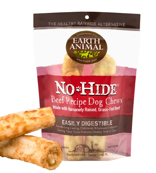 Earth Animal No Hide Medium Beef Flavored Natural Rawhide Free Dog Chews Long Lasting Chew Sticks | Treats for Large Dogs | Great for Aggressive Chewers 4.2 Oz