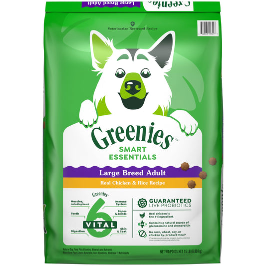 Greenies Smart Essentials Large Breed Adult High Protein Dry Dog Food Real Chicken & Rice Recipe, 15 lb. Bag
