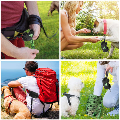 VIWIK Dog Poop Bag Holder for Leash, Waste Bag Dispenser with Pet Trash Bags and Carabiner Clip, Soft Portable Doggie Poop Bag Dispenser with Hand Free Holder Carrier, Gifts for Dog Lovers Black
