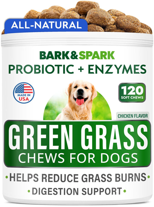 BARK&SPARK All-Natural Grass Burn Spot Chews for Dogs - Pee Lawn Spot Saver - Grass Restore Treats - Dog Urine Neutralizer Solution for Grass Burn Spots - Made in USA - 120 Chews