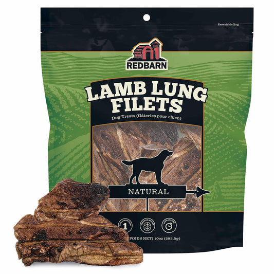 Redbarn Pet Products All-Natural Lamb Lung Filets for Dogs - Premium Grain-Free Single Ingredient Dental Treats - Made in USA with No Artificial Ingredients - 10 oz Bag