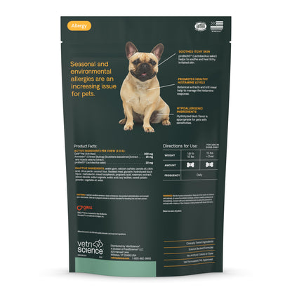 VetriScience Allergy & Itch Support Chews, Skin and Coat Supplement for Dogs, Allergy Chews for Itching, Scratching, and Licking, Support Skin and Immune Health, Duck, 75 Count