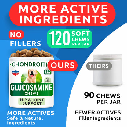Glucosamine Chondroitin Dog Hip & Joint Supplement - Joint Pain Relief - Hip & Joint Chews for Dogs - Joint Support Large Breed - Senior Doggie Vitamin Pills Joint Health - (240 Treats - Bacon)