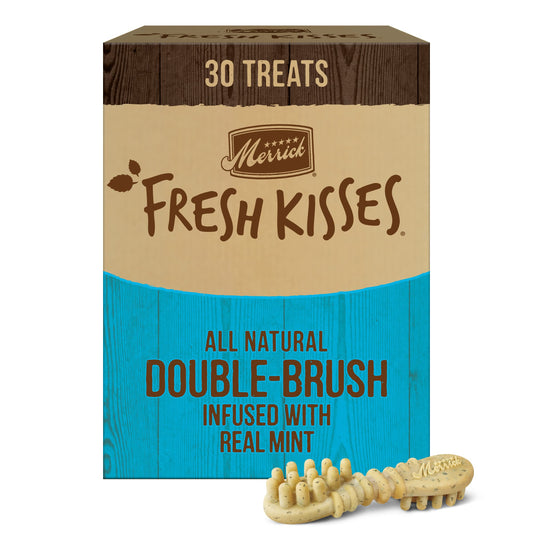 Merrick Fresh Kisses Natural Dental Chews Toothbrush Shape Treat Infused With Real Mint Medium Dogs - 30 ct. Box