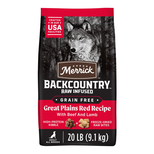 Merrick Backcountry Grain Free Dry Adult Dog Food Kibble With Freeze Dried Raw Pieces, Great Plains Red Recipe - 20.0 lb. Bag