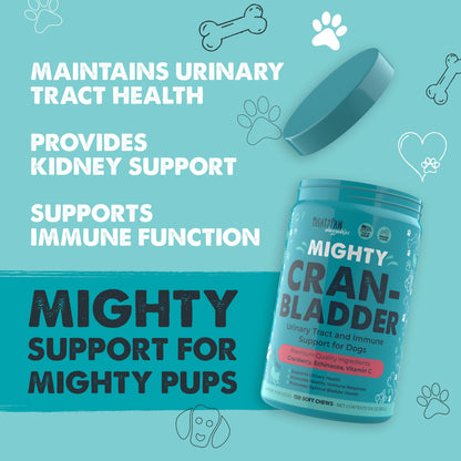 Mighty Paw Waggables Cran-Bladder (Made in The USA) | Vet Formulated Cranberry Supplement for Dogs – Cranberry Chews for Dogs, Urinary Tract & Bladder Support, Bacon Flavored, 120 Soft Chews