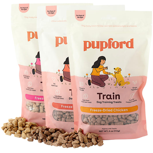 Pupford Freeze Dried Training Treats Bundle for Dogs & Puppies, 1400+ Limited Ingredient Bites (Beef Liver + Chicken + Salmon, 4oz)
