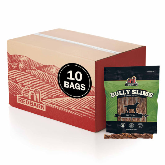 Redbarn Pet Products Natural Bully Slims Beef Chews for Dogs - 4.7 Oz Case of 10 Bags - Natural, Grain-Free, Highly Palatable, Highly Digestible Esophagus Treats