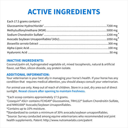 Nutramax Cosequin ASU Plus Joint Health Supplement for Horses - Pellets with Glucosamine, Chondroitin, MSM, ASU, ALA, and Hyaluronic Acid, 1050 Grams