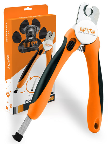 Mighty Paw Dog Nail Clippers - Dog Claw Clippers - Pet Claw Trimming and Grooming Set - Built-in Safety Guard - Sharp Stainless Steel Blade - Ergonomic Handle - Nail Trimmer - Paw Trimmer (Orange)