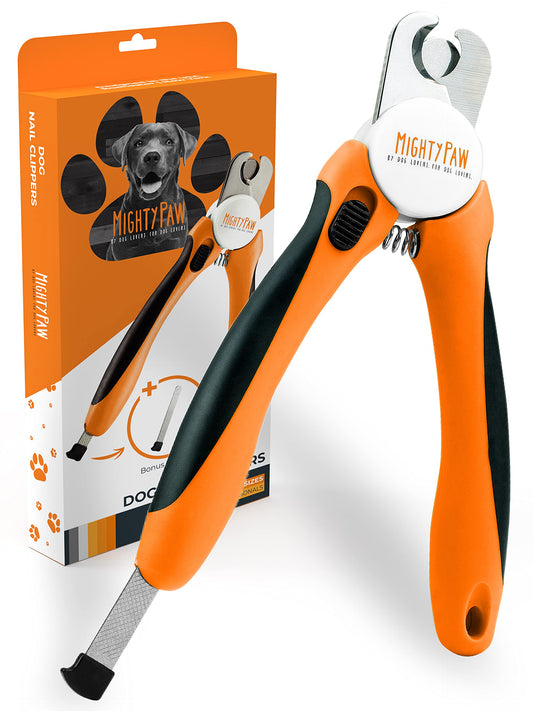 Mighty Paw Dog Nail Clippers - Dog Claw Clippers - Pet Claw Trimming and Grooming Set - Built-in Safety Guard - Sharp Stainless Steel Blade - Ergonomic Handle - Nail Trimmer - Paw Trimmer (Orange)