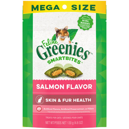 Greenies Feline Smartbites Skin & Fur Health Crunchy and Soft Cat Treats, Salmon Flavor, 4.6 oz. Pack