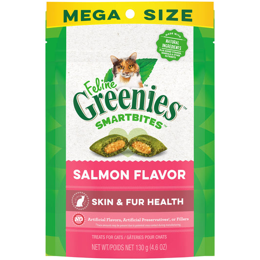 Greenies Feline Smartbites Skin & Fur Health Crunchy and Soft Cat Treats, Salmon Flavor, 4.6 oz. Pack