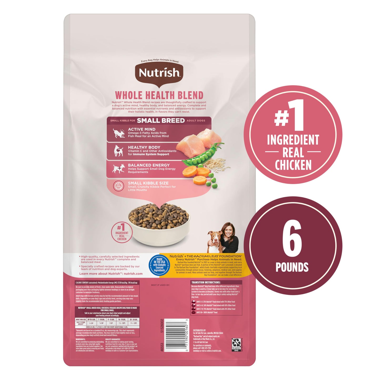 Nutrish Little Bites Small Breed Premium Natural Dry Dog Food, Real Chicken & Veggies Recipe, 6 Pounds (Packaging May Vary), (Rachael Ray Nutrish)