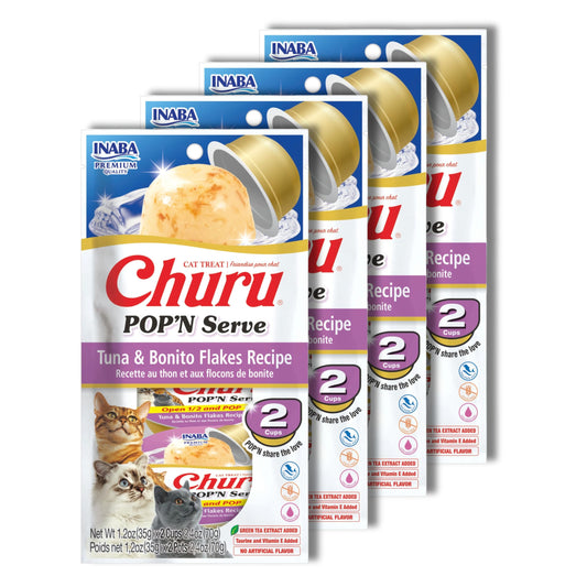 INABA Churu Pop'N Serve Jelly Cat Treat with Vitamin E & Taurine, 1.2 Ounce Cup, 8 Cups, Tuna & Bonito Flakes Recipe