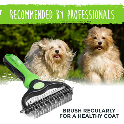 Mighty Paw Dog Grooming Brush - 2-In-1 Dual Sided Comb - Round Tip For Maximum Coat Penetration - Stainless Steel Teeth That Won't Rust Or Discolor - Built-In Thumb Rest For The Control When You Need