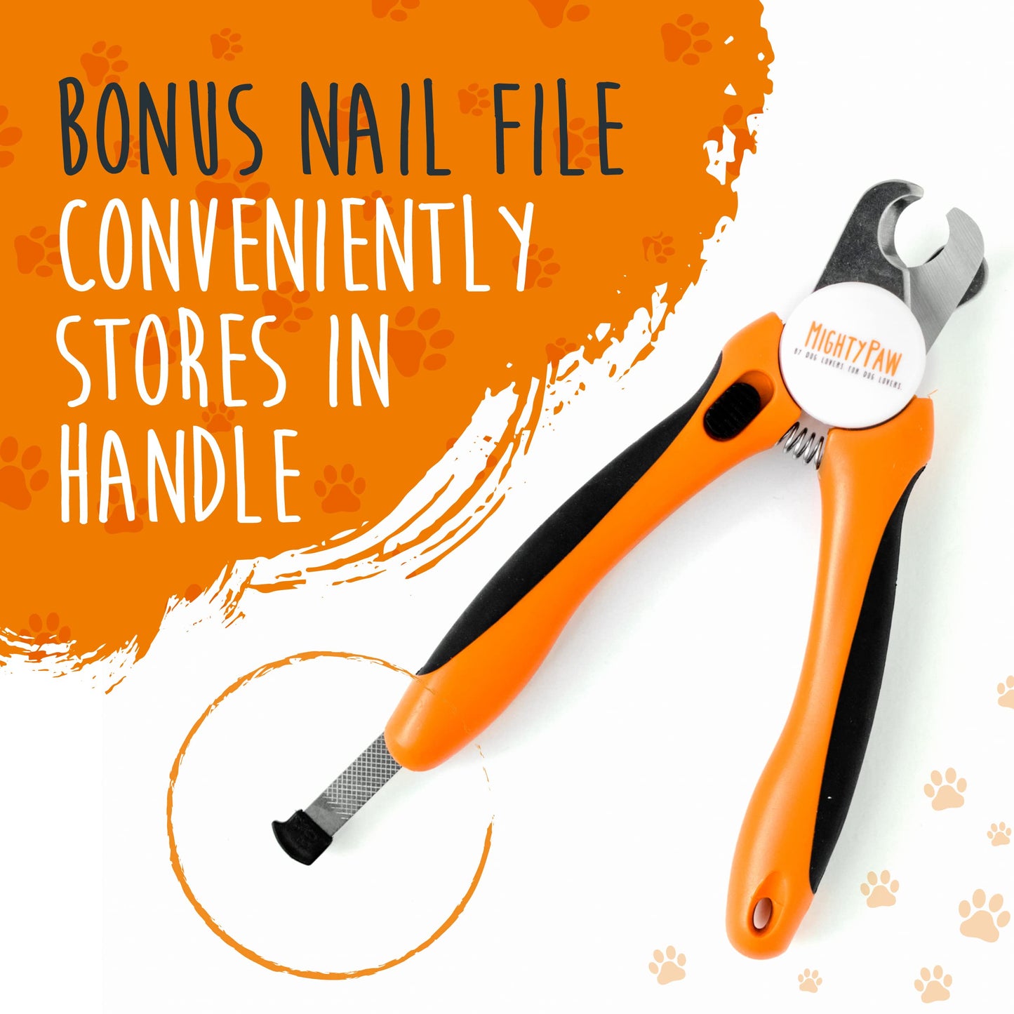 Mighty Paw Dog Nail Clippers - Dog Claw Clippers - Pet Claw Trimming and Grooming Set - Built-in Safety Guard - Sharp Stainless Steel Blade - Ergonomic Handle - Nail Trimmer - Paw Trimmer (Orange)