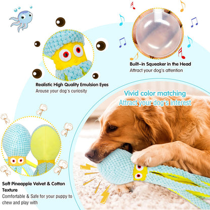 VIWIK Dog Toys for Chewers - Puppy Boredom and Stimulating Squeaky Octopus, Interactive for Smart Dogs, Soft Plush Chew