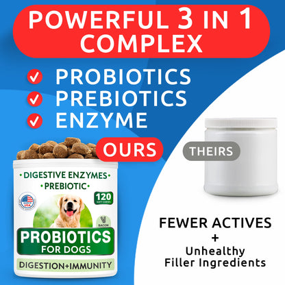 Bark&Spark Dog Probiotics & Digestive Enzymes (Gut Health) Allergy & Itchy Skin - Pet Diarrhea Gas Treatment Upset Stomach Relief, Digestion Health Prebiotic Supplement Large Dog Treats (240Ct Bacon)