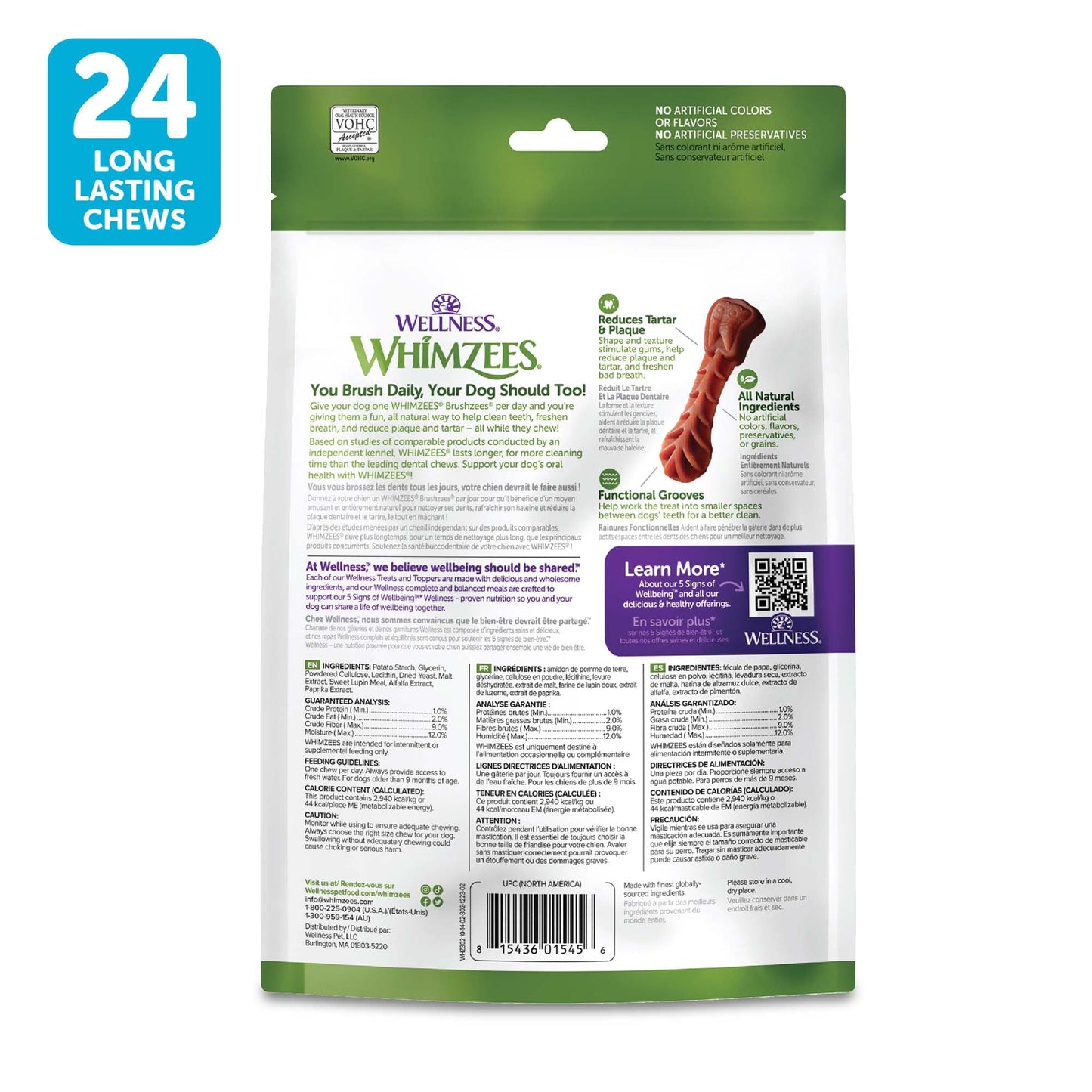 Whimzees Wellness Brushzees Dog Dental Treats, Natural Chews, Small Size Stick, (24 Count)