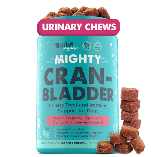 Mighty Paw Waggables Cran-Bladder (Made in The USA) | Vet Formulated Cranberry Supplement for Dogs – Cranberry Chews for Dogs, Urinary Tract & Bladder Support, Bacon Flavored, 120 Soft Chews