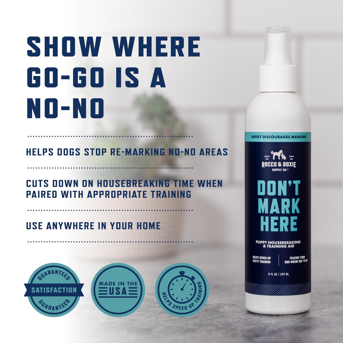 Rocco & Roxie Dog Potty Training Don't Mark Here - No Pee Repellent Spray for Dogs Indoor & Outdoor - Puppy Housebreaking Supplies - Anti Peeing for Dogs and Puppies - Made in USA