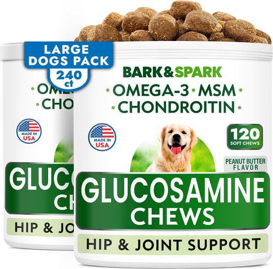Glucosamine Chondroitin Dog Hip & Joint Supplement - Joint Pain Relief - Hip & Joint Chews for Dogs - Joint Support Large Breed - Senior Doggie Vitamin Pills Joint Health - (240 Treats - Peanut Butte)