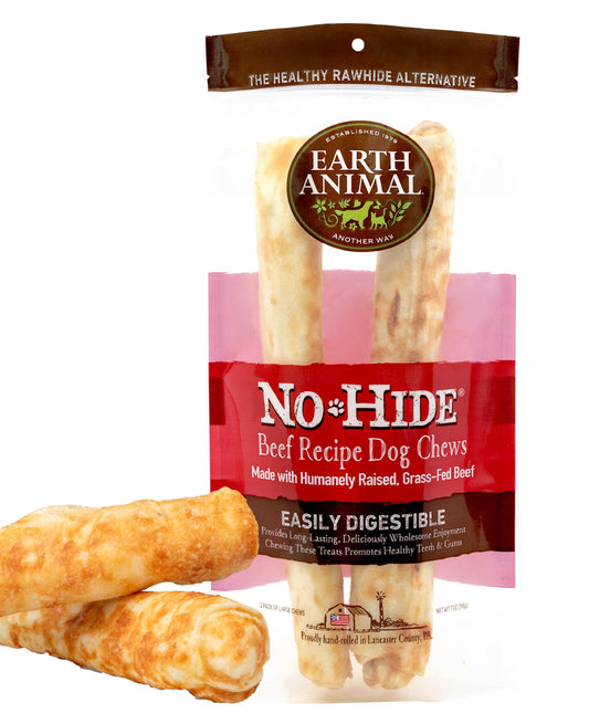 Earth Animal No Hide Large Beef Flavored Natural Rawhide Free Dog Chews Long Lasting Chew Sticks | Treats for Large Dogs | Great for Aggressive Chewers, 7 oz