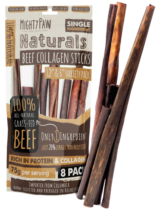 Mighty Paw Collagen Sticks for Dogs | Long Lasting Chews. Rawhide Free Pet Treats Long Lasting. Dog Chews Treats. Beef Collagen Stick for Pets (8 Pack)