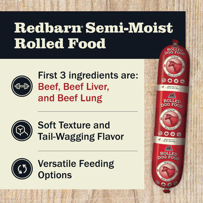 Redbarn Pet Products All-Natural Premium Rolled Dog Food, Beef Recipe - Soft Semi-Moist Wet Formula for High Protein Diet, Training Rewards, & Treat Pill Concealer - 4 lb, 1 Count