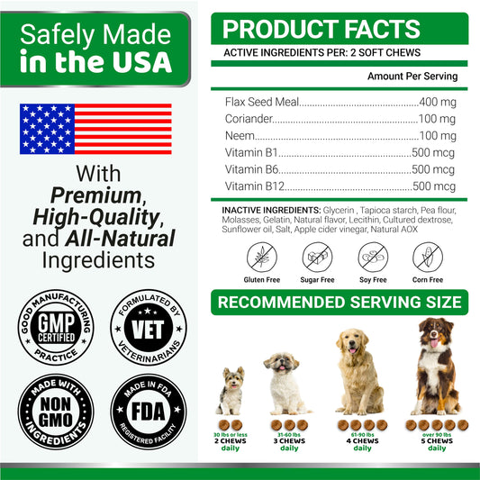 Flea and Tick Prevention for Dogs Chewables - 170 Treats - Natural Dog Flea and Tick Treatment Chewable Supplement - Oral Pills - All Breeds & Ages - Soft Chews - Made in USA - Chicken Flavor