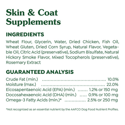 Greenies Supplements Dog Skin and Coat Supplements with Fish Oil & Omega 3 Fatty Acids, Chicken Flavor, 7.37 oz. 40-Count