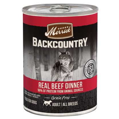 Merrick Backcountry Grain Free Premium Canned Wet Dog Food, Soft And Healthy Recipe, Real Beef Dinner - (Pack of 12) 12.7 oz. Cans