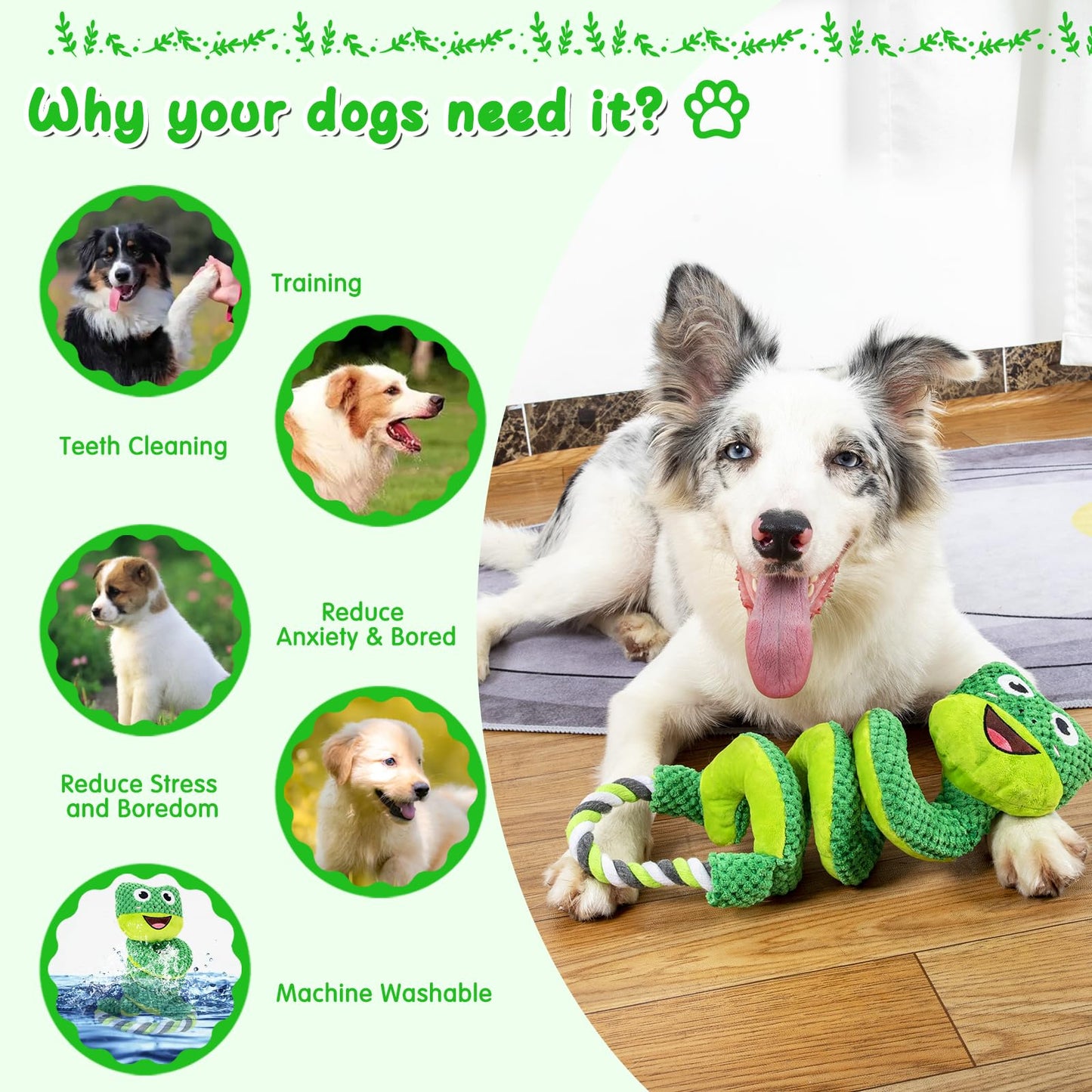 VIWIK Interactive Plush Squeaky Toys for Large, Medium, Small Dogs - Smart Breed Puppy Toys for Boredom, Tug of War, Teething