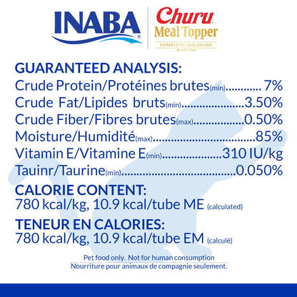 INABA Churu Meal Topper for Cats, Complete & Balanced, Creamy, Lickable Purée Cat Food Topper, 0.5 Ounce Tube, 24 Tubes (4 per Pack), Chicken Recipe