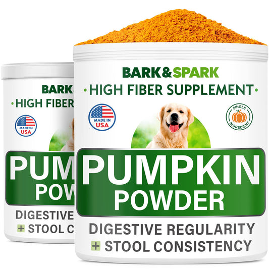 BARK&SPARK Pumpkin for Dogs - 16.2oz Powdered Fiber Supplement and Stool Softener - Treat Diarrhea, Constipation, Upset Stomach, Food Sensitivity - Improve Digestion - Made in USA