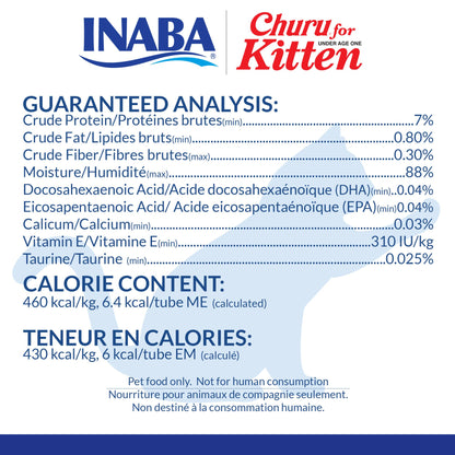 INABA Churu for Kittens, Grain-Free Creamy, Purée Lickable Cat Treats with DHA, EPA, Vitamin E & Taurine, 0.5 Ounces Each, 24 Tubes (4 per Pack), Chicken Recipe
