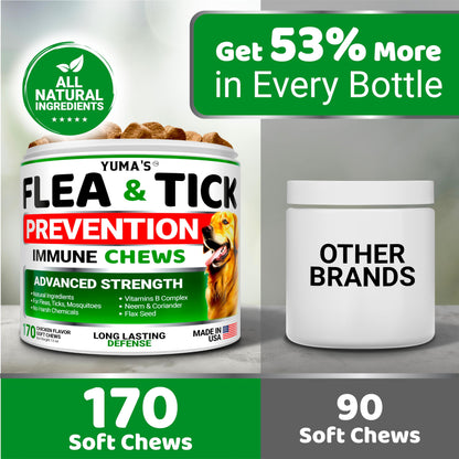 Flea and Tick Prevention for Dogs Chewables - 170 Treats - Natural Dog Flea and Tick Treatment Chewable Supplement - Oral Pills - All Breeds & Ages - Soft Chews - Made in USA - Chicken Flavor