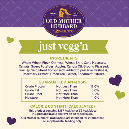 Old Mother Hubbard Wellness Just Vegg'n Dog Biscuits, Natural, Training Treats, Sweat Potato, Oats, Apples & Carrots Flavor, Small Size, (3.3 Pound Bag)