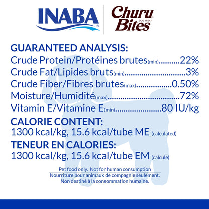 INABA Churu Bites for Dogs, Soft & Chewy Dog Treats, 0.42 Ounces Each Tube, 64 Tubes Total (8 Tubes per Pack), Chicken with Salmon Recipe