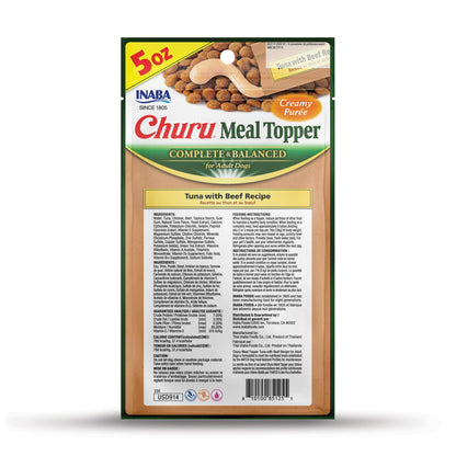 INABA Churu Meal Topper for Dogs, Complete & Balanced, Creamy, Lickable Purée Dog Food Toppers, 1.69 Ounce Tube, 18 Tubes (3 per Pack), Tuna with Beef Recipe