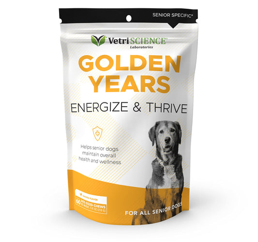 VetriScience Extra Strength Senior 27+ Active Health Chews, Golden Years Daily Multivitamin for Senior Dogs, Balanced Vitamins, Minerals, and Omega-3s, Aging and Wellness Support, Chicken, 60 Count