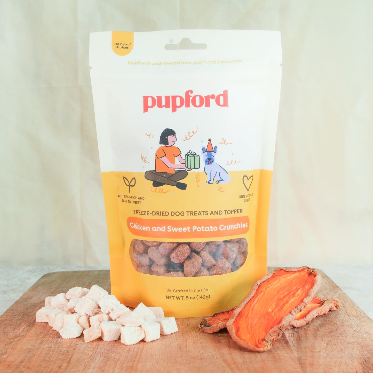 Pupford Crunchies, All-Natural, Healthy, Freeze Dried Treat for Dogs & Puppies (Chicken & Sweet Potato, 5 oz)