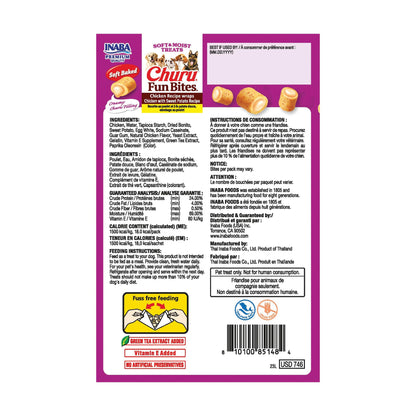 INABA Churu Fun Bites for Dogs, Soft & Chewy Baked Chicken Wrapped Filled Dog Treats with Vitamin E, 0.42 Ounces per Tetra, 8 Tetras per Box, Chicken with Sweet Potato Recipe