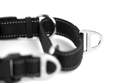 Mighty Paw Martingale Nylon Training Collar - Martingale Collar Dog - Limited Slip Design for Controlled Training - Reflective Stitching for Safety - Black Collars - Medium Size