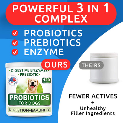 BARK&SPARK Dog Probiotics & Digestive Enzymes (Gut Health) Allergy & Itchy Skin - Pet Diarrhea Gas Treatment Upset Stomach Relief, Digestion Health Prebiotic Supplement Dog Treats (240Ct Chicken)