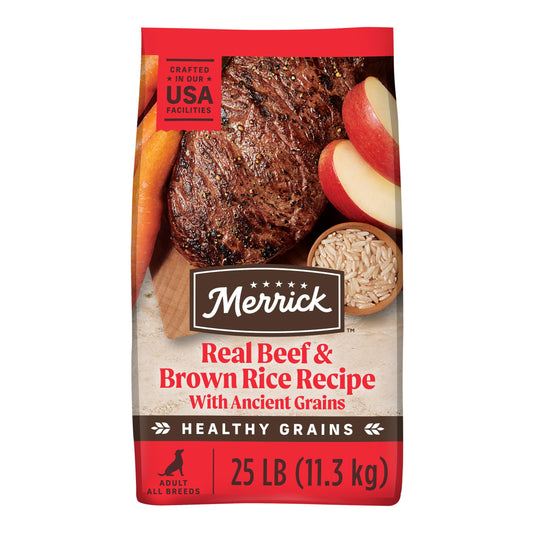 Merrick Healthy Grains Premium Adult Dry Dog Food, Wholesome And Natural Kibble With Beef And Brown Rice - 25.0 lb. Bag
