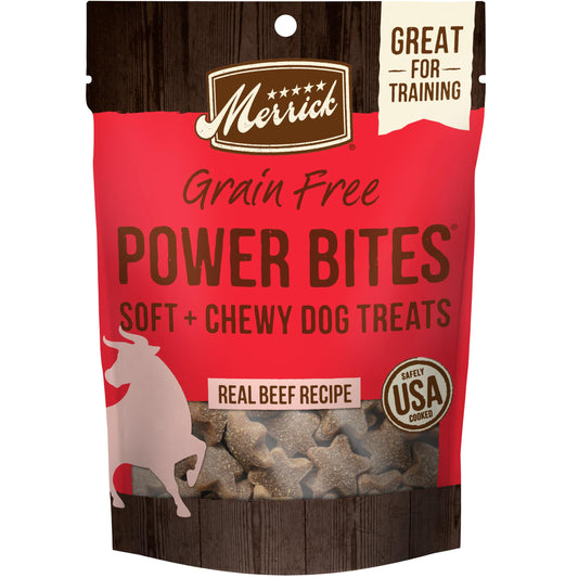 Merrick Power Bites Natural Soft And Chewy Real Meat Dog Treats, Grain Free Snack With Real Beef Recipe - 6 oz. Bag