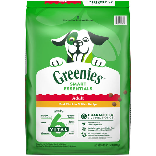 Greenies Smart Essentials Adult High Protein Dry Dog Food Real Chicken & Rice Recipe, 15 lb. Bag